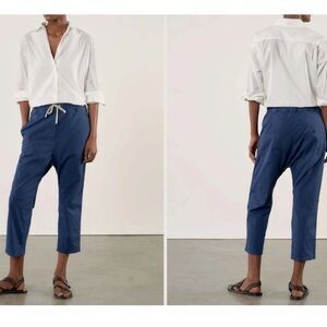 Nili Lotan Luna Cotton & Linen Twill Crop Pants in Marine Blue Size 0 NWT $355